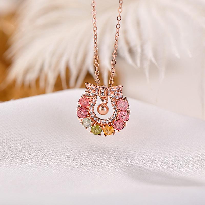 Yi Lu Yin Colorful Tourmaline Pendant: S925 Sterling Silver Rose Gold Plated Bow with Round Bead Design 925 Sterling Silver
Yi Lu Yin Colorful Tourmaline Pendant: S925 Sterling Silver Rose Gold Plated Bow with Round Bead Design 925 Sterling Silver