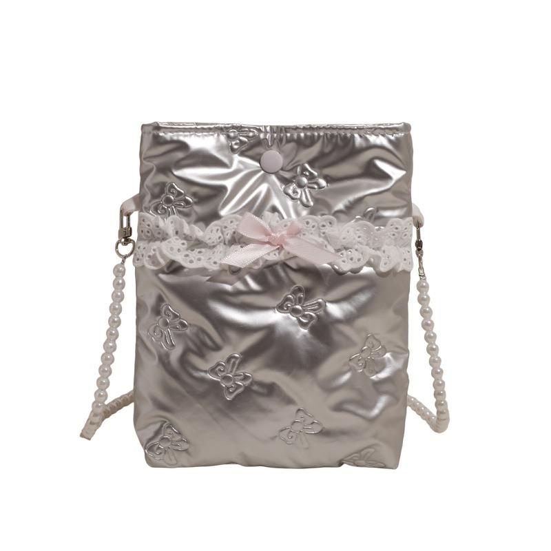 New bow shoulder bag, crossbody bag, mobile phone bag, pearl chain, portable cosmetic bag, storage bag, small square bag. срібний
New bow shoulder bag, crossbody bag, mobile phone bag, pearl chain, portable cosmetic bag, storage bag, small square bag. срібний