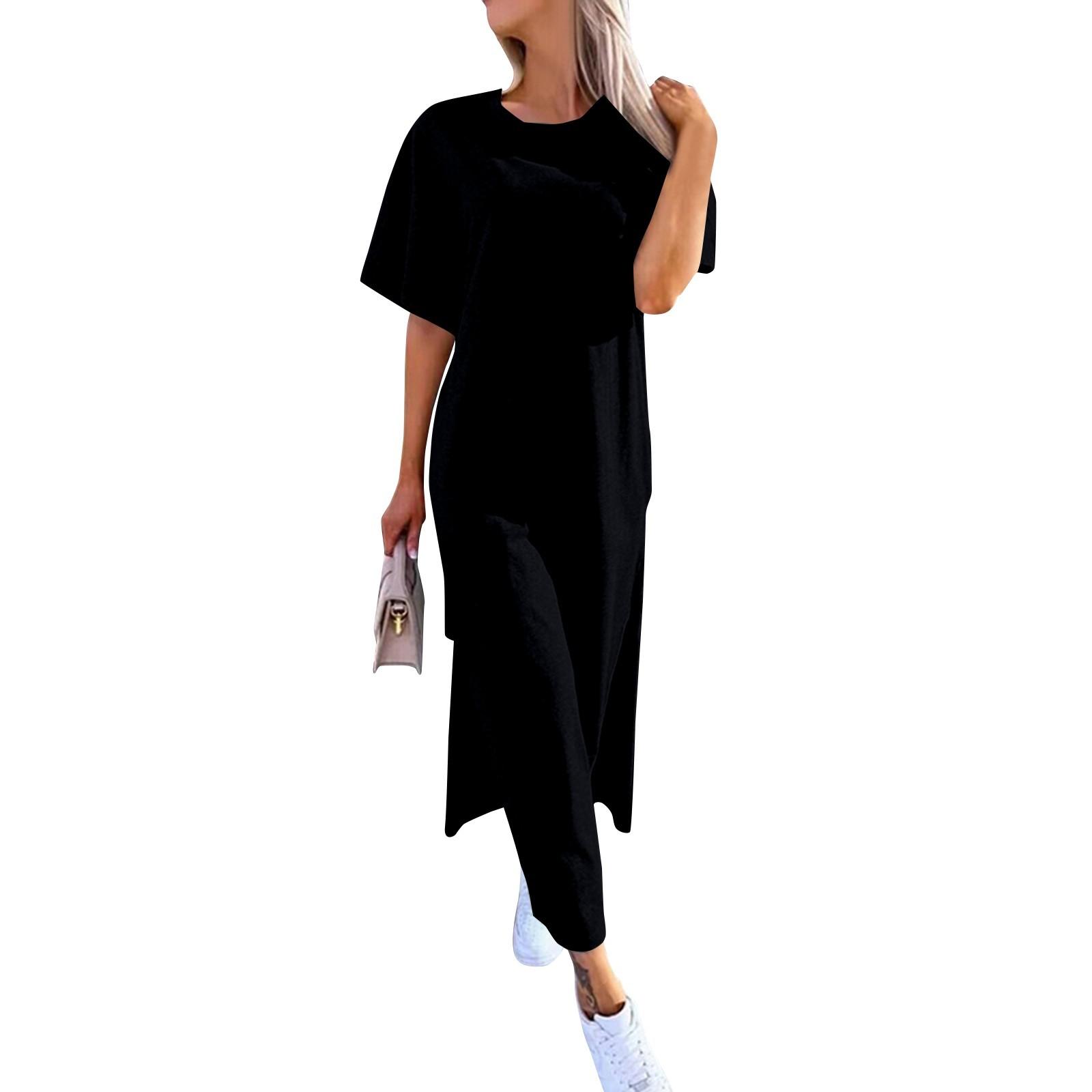 Женское однотонное платье с короткими рукавами, круглым вырезом и разрезом по краю XL чёрный
Женское однотонное платье с короткими рукавами, круглым вырезом и разрезом по краю XL чёрный