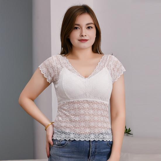 Women Lace Top Mesh Sheer Short Sleeve V Neck Undershirt with Padded Bra Floral Lace Tank Top Summer Casual Basic Shirt L білий
Women Lace Top Mesh Sheer Short Sleeve V Neck Undershirt with Padded Bra Floral Lace Tank Top Summer Casual Basic Shirt L білий