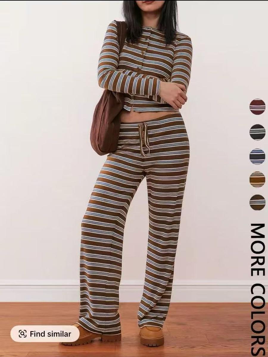 Comfortable Casual Striped One-Button Long Sleeve Cardigan Long Pants Set for Women L кавовий
Comfortable Casual Striped One-Button Long Sleeve Cardigan Long Pants Set for Women L кавовий