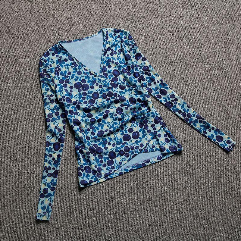 Unique Chic Short Tops V-neck Cross Long Sleeve Bottoming Shirt Western Style Chicken Collar Blue Grenadine T-Shirt Women Blue M
Unique Chic Short Tops V-neck Cross Long Sleeve Bottoming Shirt Western Style Chicken Collar Blue Grenadine T-Shirt Women Blue M