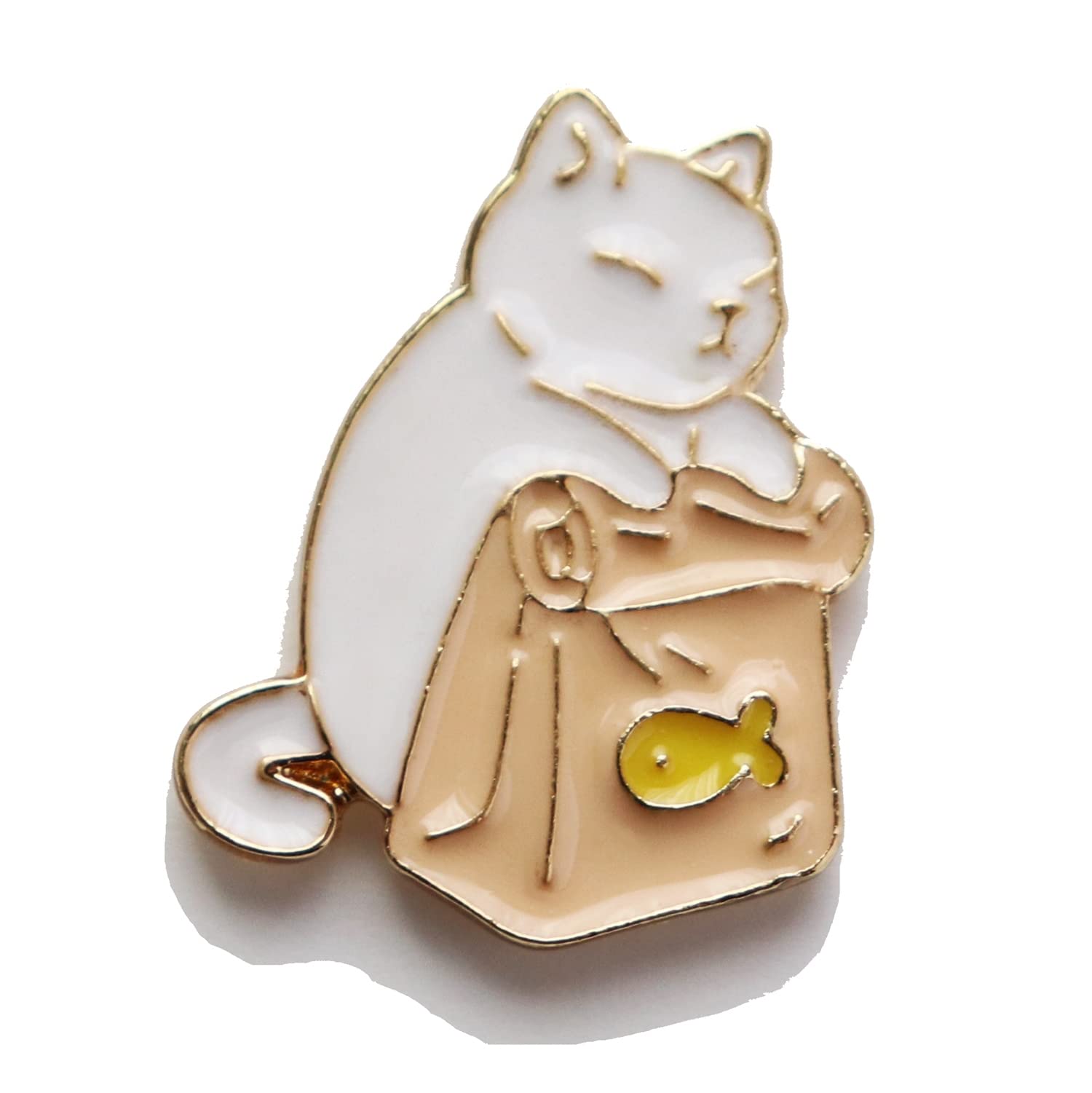 Cat and Food Bag Pin Cute Cat Pin Merchandise Badge, (White Cat)
Cat and Food Bag Pin Cute Cat Pin Merchandise Badge, (White Cat)