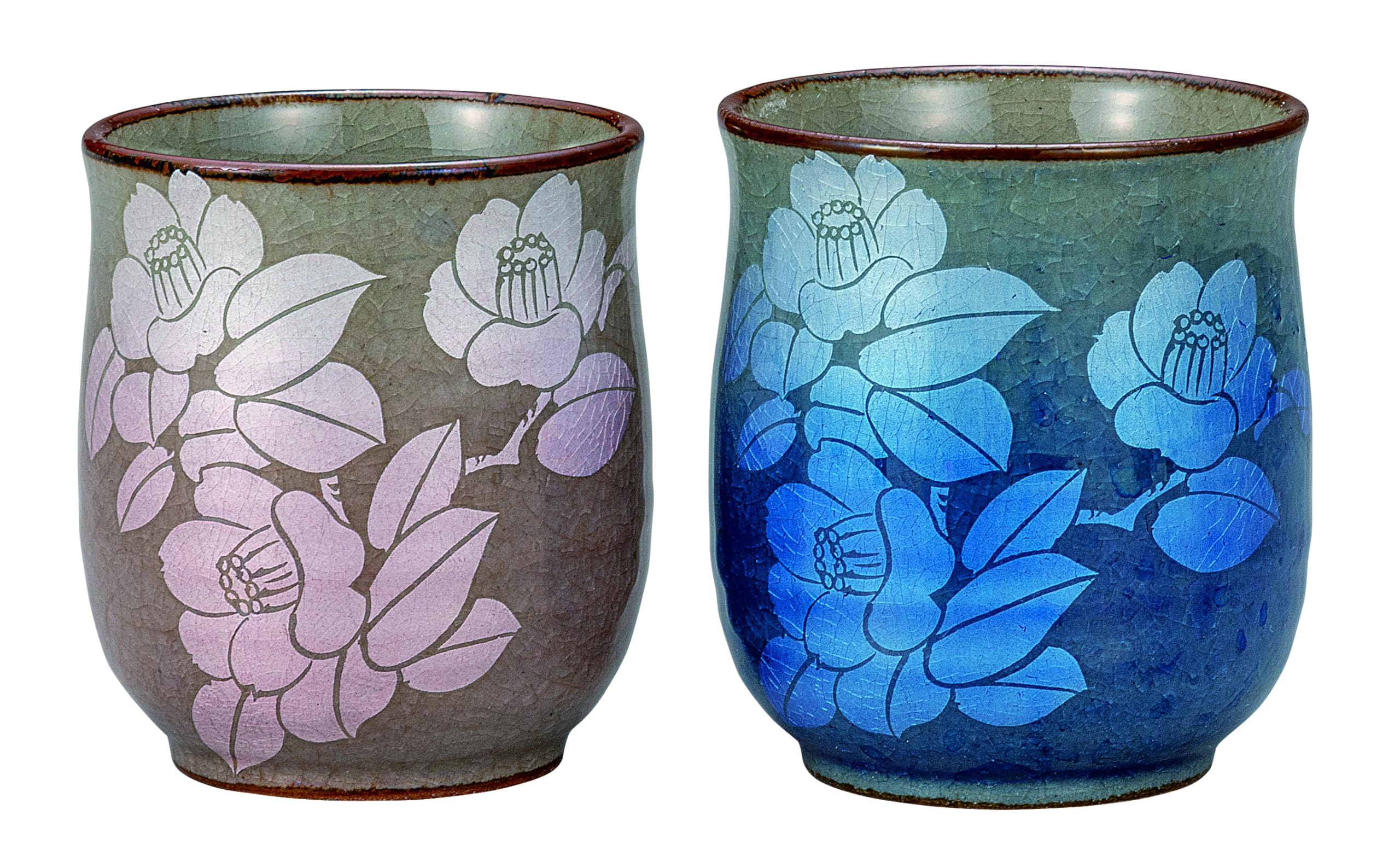 Kutani ware pair of teacups, silver-colored camellia
Kutani ware pair of teacups, silver-colored camellia