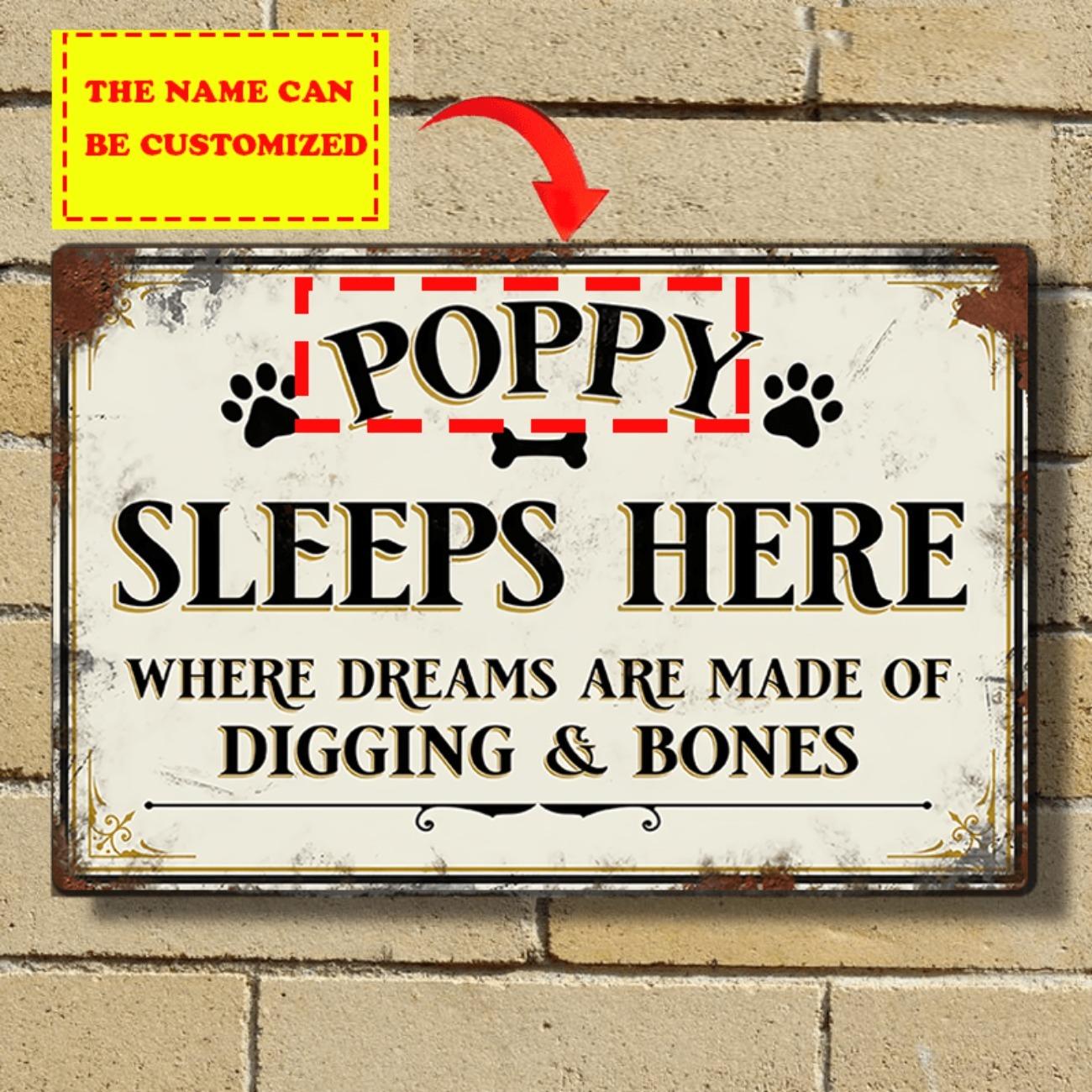 Personalized Vintage Metal Tin Sign Custom Dog Name Poppy Sleeps Here Quote Decorative Wall Art білий
Personalized Vintage Metal Tin Sign Custom Dog Name Poppy Sleeps Here Quote Decorative Wall Art білий