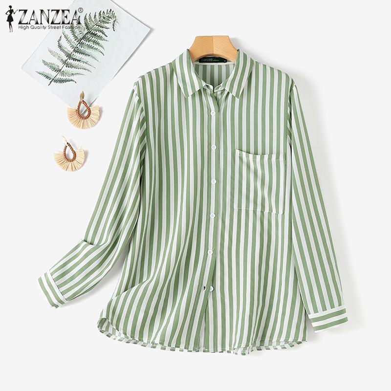 ZANZEA Женская повседневная блузка в полоску с отложным воротником и длинными рукавами
ZANZEA Женская повседневная блузка в полоску с отложным воротником и длинными рукавами