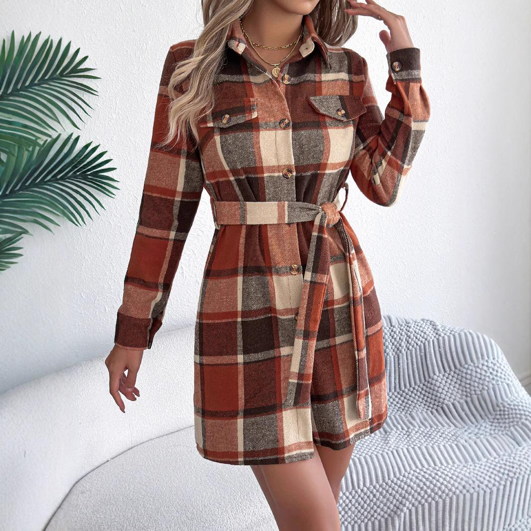HNXC Autumn and Winter Casual Checkered Fake Pocket Long-sleeved Lace-up Woolen Shirt Dress for Women Dress L оранжевый
HNXC Autumn and Winter Casual Checkered Fake Pocket Long-sleeved Lace-up Woolen Shirt Dress for Women Dress L оранжевый