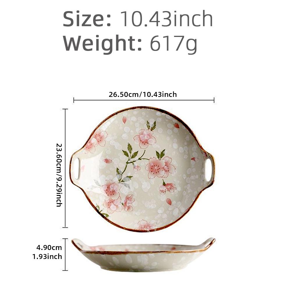 10,4-дюймовые керамические обеденные тарелки, японская круглая тарелка с ручкой, обеденные тарелки, тарелка для пасты, кухонная посуда, микроволновая печь, бытовая техника