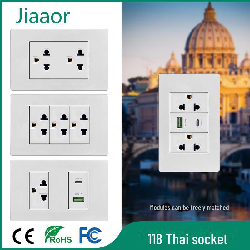 118 Type White Thai Standard Switch Socket Panel with USB + Type-C Multi-Function, American 3-Hole Thai Socket, Concealed.
118 Type White Thai Standard Switch Socket Panel with USB + Type-C Multi-Function, American 3-Hole Thai Socket, Concealed.