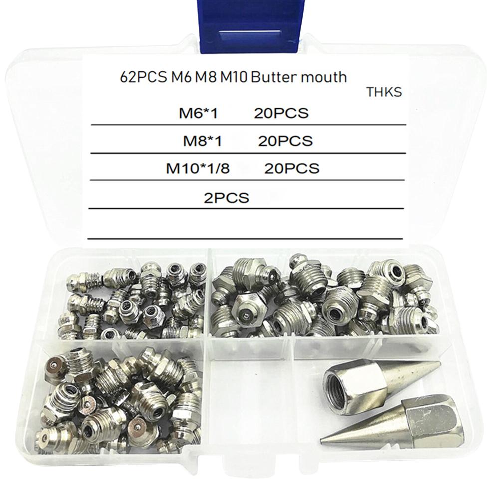 62Pcs M6M8M10 Grease Fitting Assortment Kit Grease Nipples Set with Plastic Box
62Pcs M6M8M10 Grease Fitting Assortment Kit Grease Nipples Set with Plastic Box