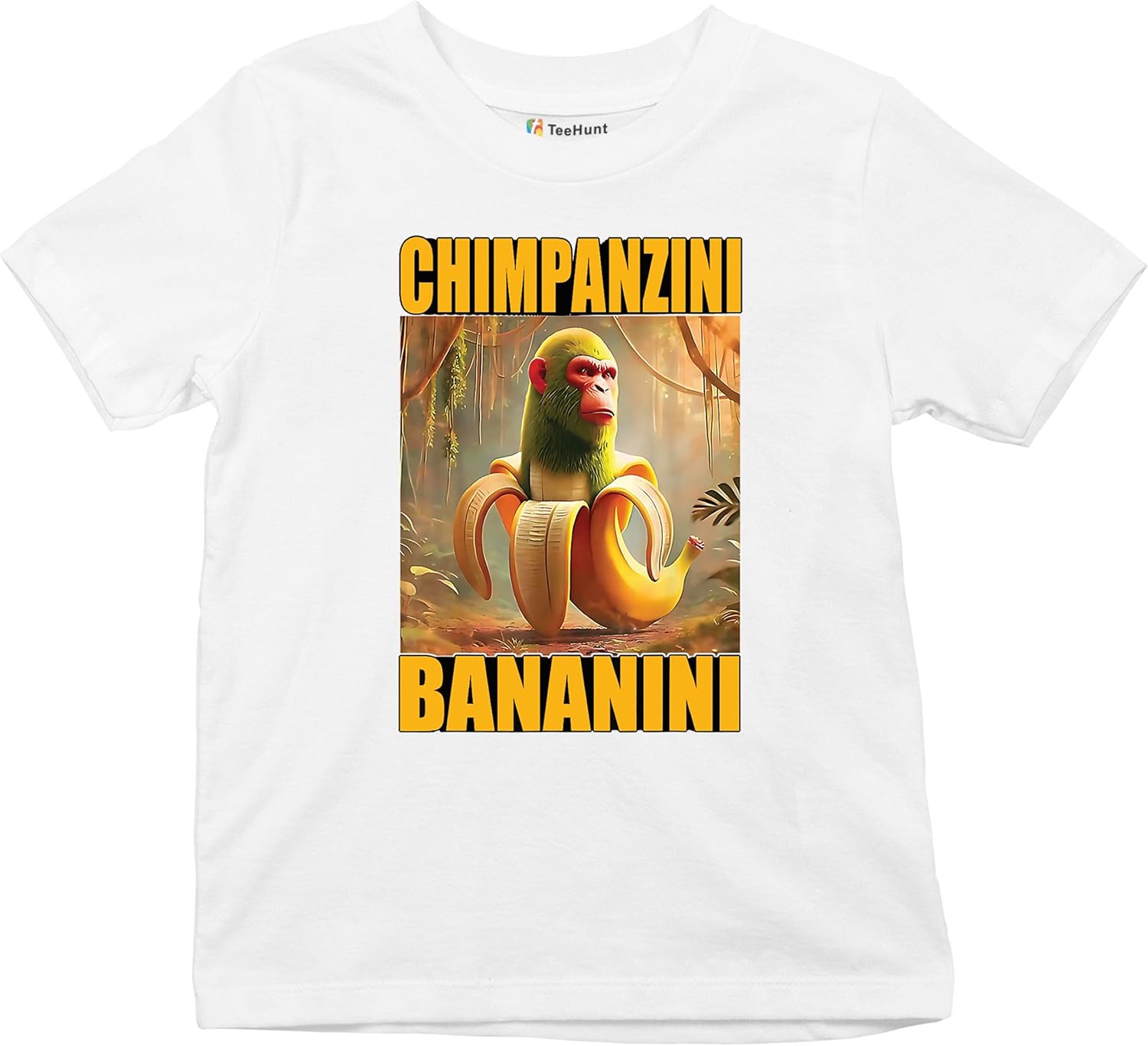 Funky Chimpanzini Bananini T-Shirt with Jungle Monkey Banana Print - Unisex Streetwear Fashion Round Neck Short Sleeve Loose Top 4XL
Funky Chimpanzini Bananini T-Shirt with Jungle Monkey Banana Print - Unisex Streetwear Fashion Round Neck Short Sleeve Loose Top 4XL