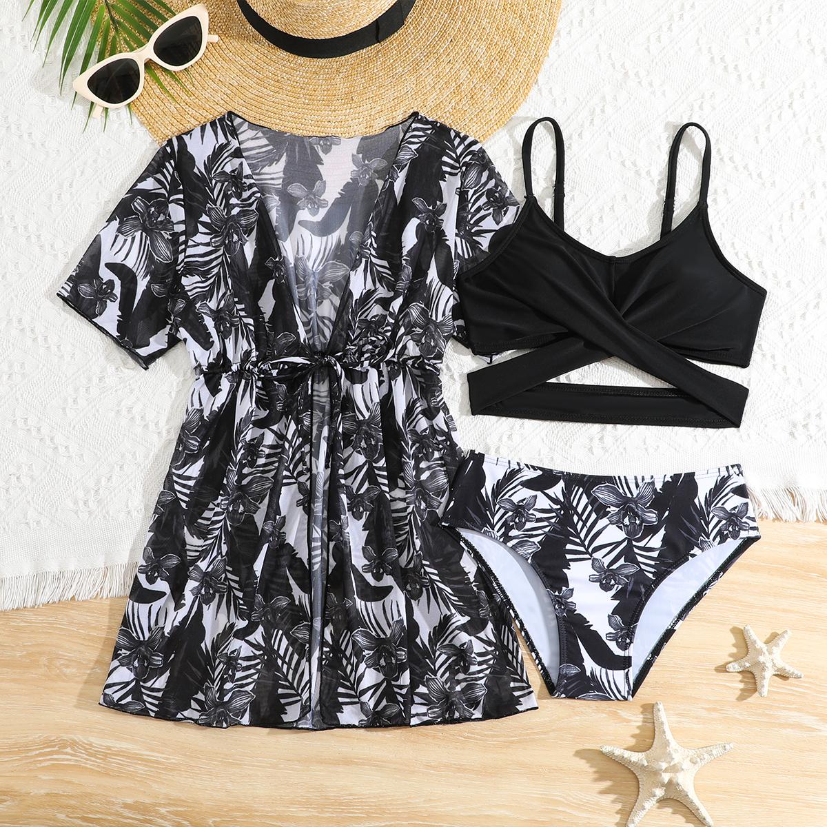 Дитячий модний набір купальників із 3 предметів із квітковим принтом, однотонна майка, трусики та короткі рукави, купальник зі шнурівкою та прикриттям, дитячий купальний костюм 130 чорний
Дитячий модний набір купальників із 3 предметів із квітковим принтом, однотонна майка, трусики та короткі рукави, купальник зі шнурівкою та прикриттям, дитячий купальний костюм 130 чорний