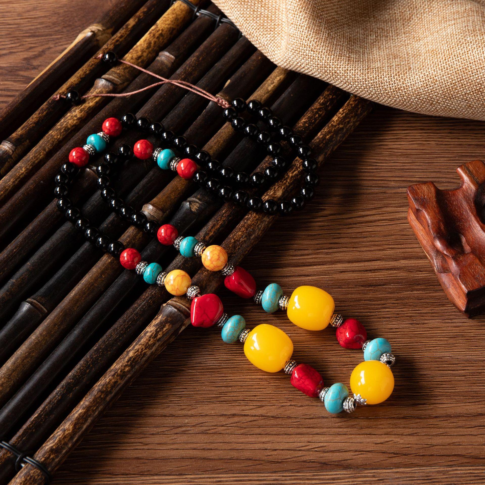 Тибетское ретро длинное этническое ожерелье Тибетское универсальное преувеличенное кулон с бисером Дзи из бирюзы Аксессуары для одежды Сицзана