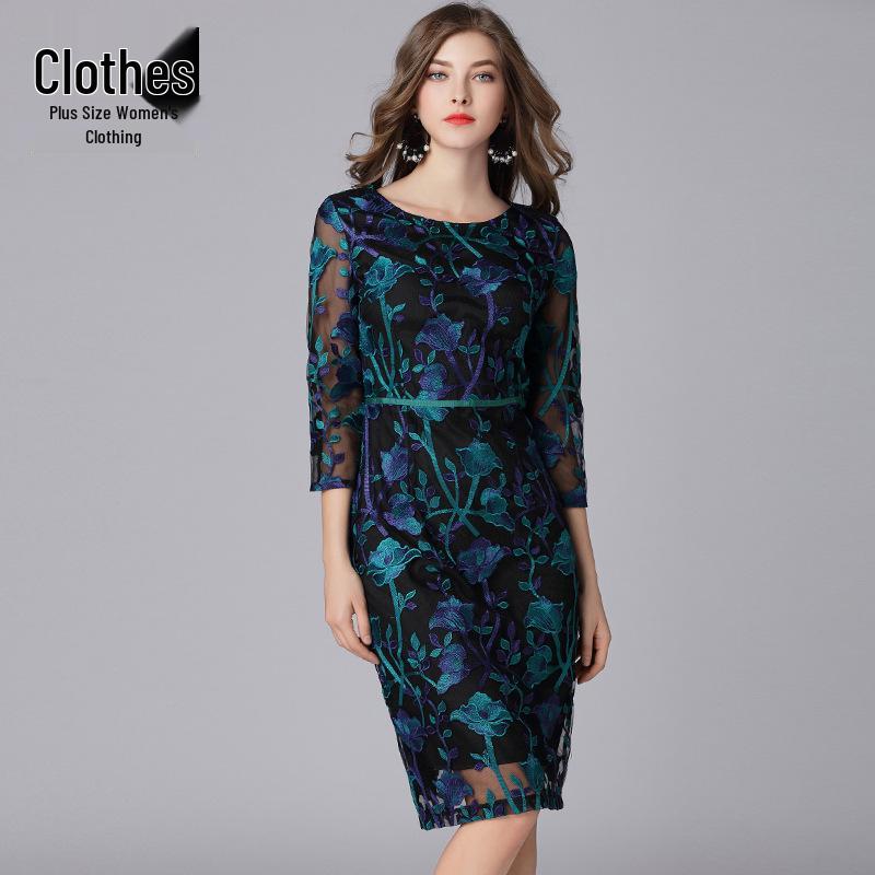 Plus Size Mesh Embroidered Spring/Autumn Dress - European/American Style, French Slimming Casual L
Plus Size Mesh Embroidered Spring/Autumn Dress - European/American Style, French Slimming Casual L