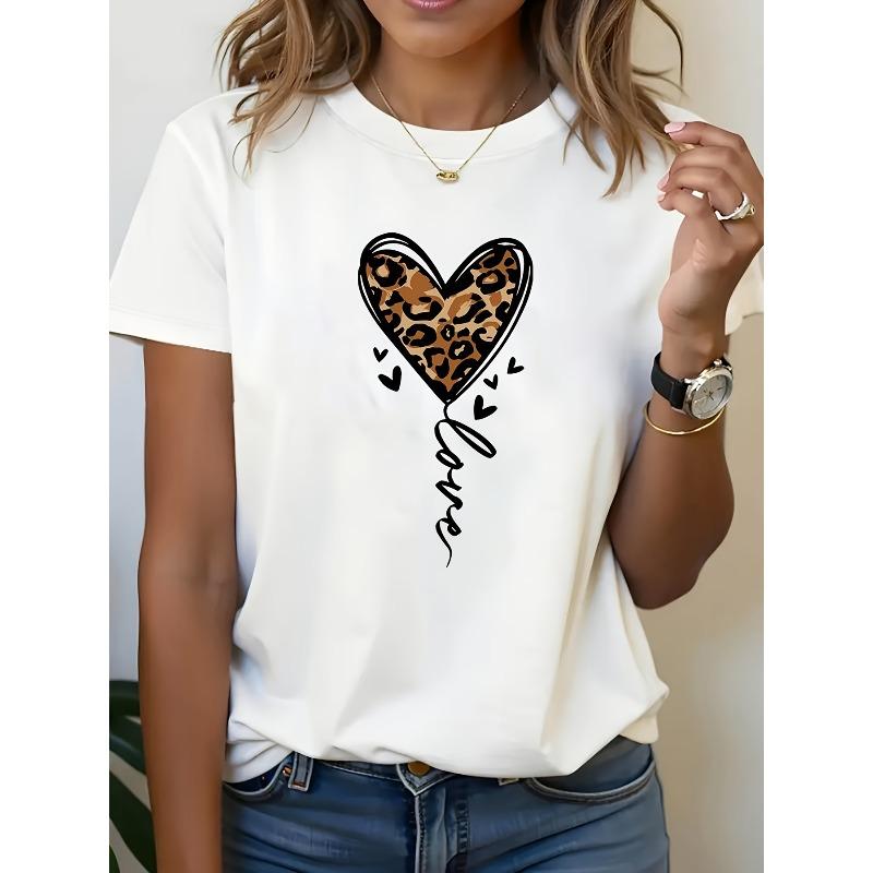 European Size LOVE Leopard Heart Letter Print Short Sleeve T-Shirt, Casual Crew Neck Top, Lightweight Opaque Fabric, Spring Summer Wear 4XL
European Size LOVE Leopard Heart Letter Print Short Sleeve T-Shirt, Casual Crew Neck Top, Lightweight Opaque Fabric, Spring Summer Wear 4XL