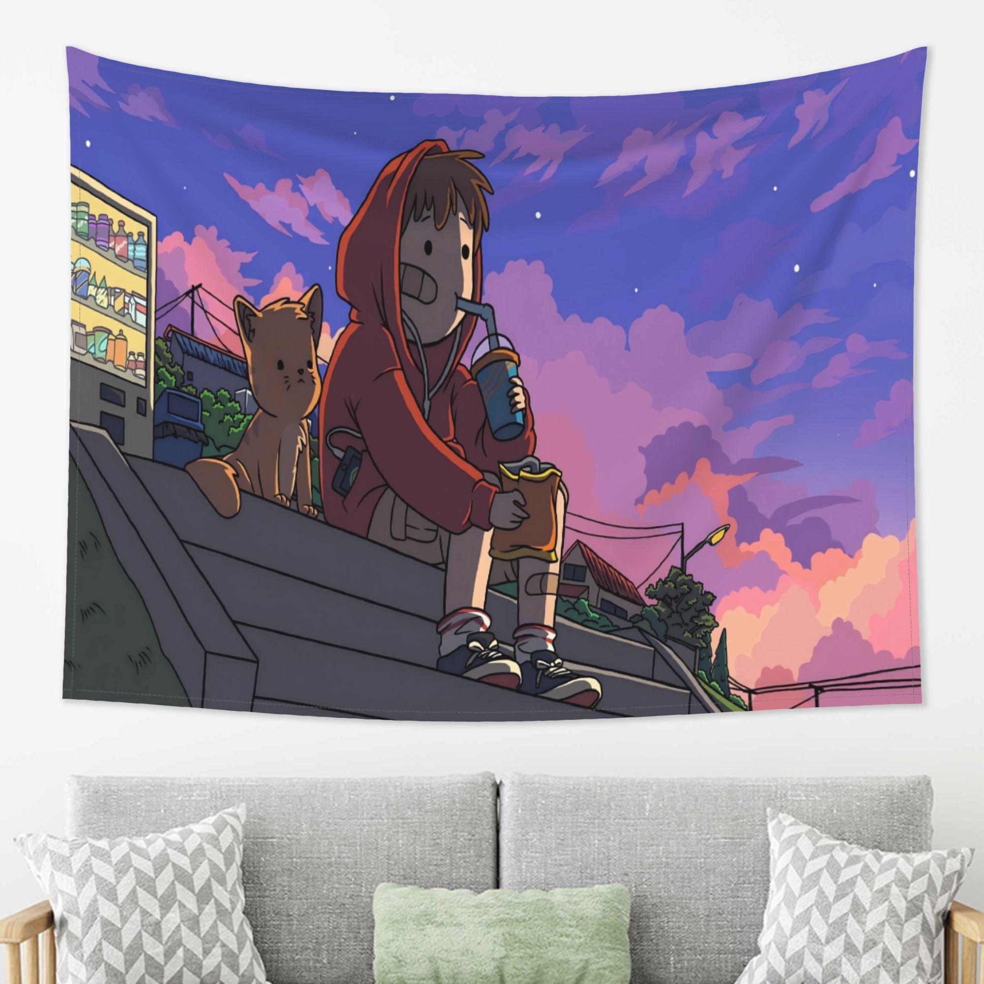Cold Night Tapestry Boys and Cats on the StairsColorful Sky and Gentle BreezeComfortable Relaxing and Warm Home Decoration 74x94cm(29x37in)
Cold Night Tapestry Boys and Cats on the StairsColorful Sky and Gentle BreezeComfortable Relaxing and Warm Home Decoration 74x94cm(29x37in)