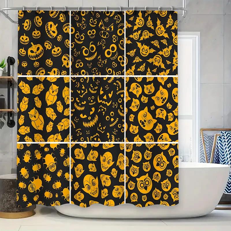 Halloween Shower Curtain - Black & Yellow Grid Design With Glowing Pumpkin & Ghosts, Waterproof Spooky Bathroom Decor W60H190(CM)-1 Pcs
Halloween Shower Curtain - Black & Yellow Grid Design With Glowing Pumpkin & Ghosts, Waterproof Spooky Bathroom Decor W60H190(CM)-1 Pcs