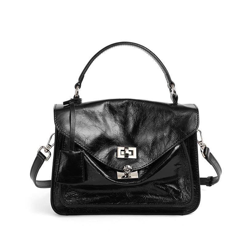 Женская сумка через плечо из натуральной кожи - большая вместимость, сумка-мессенджер из коровьей кожи 22x8x18 чёрный