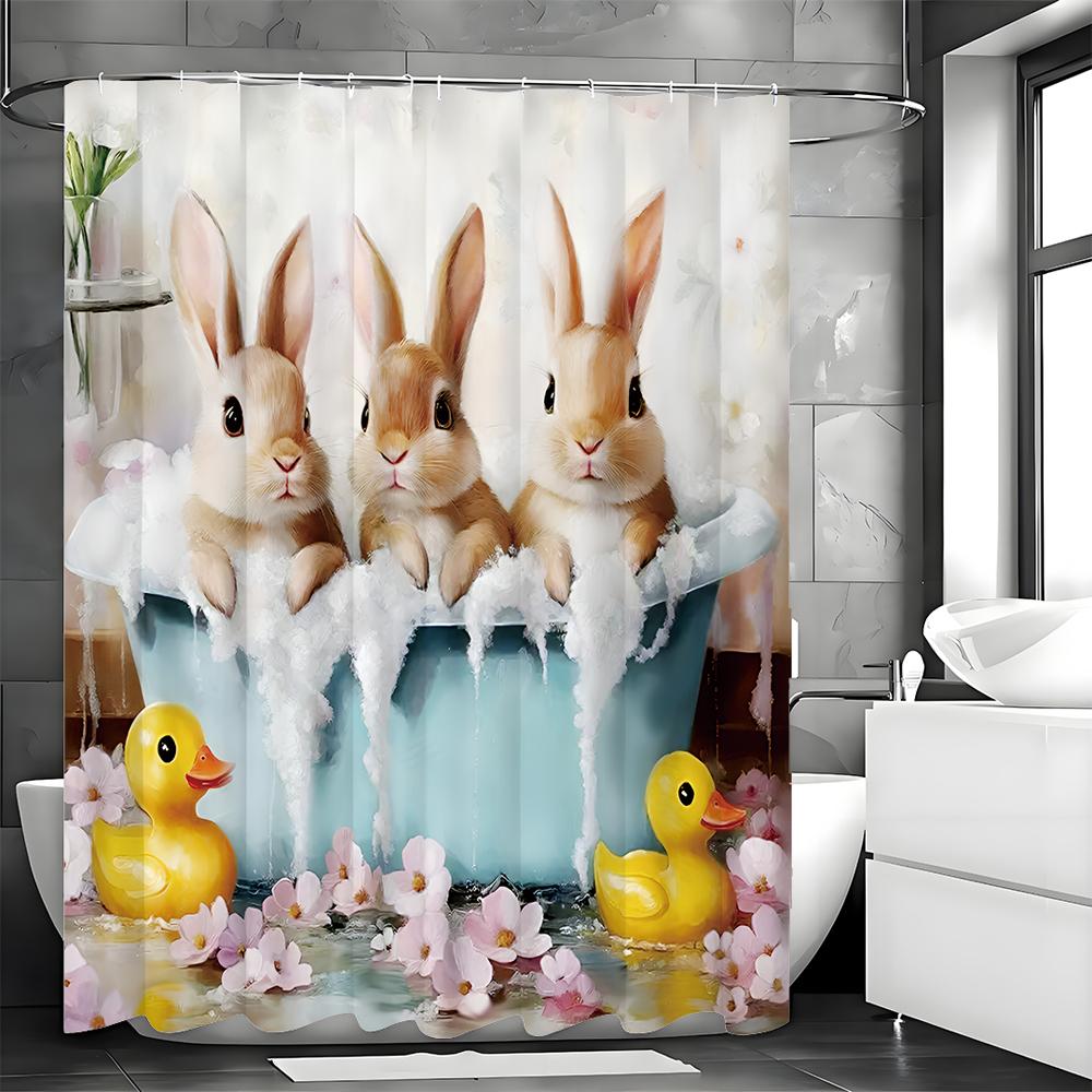 Милая занавеска для душа с пасхальным кроликом, декоративная занавеска для ванной с желтым утенком и цветочным принтом, водонепроницаемая занавеска для душа с крючками 90*180cm
Милая занавеска для душа с пасхальным кроликом, декоративная занавеска для ванной с желтым утенком и цветочным принтом, водонепроницаемая занавеска для душа с крючками 90*180cm