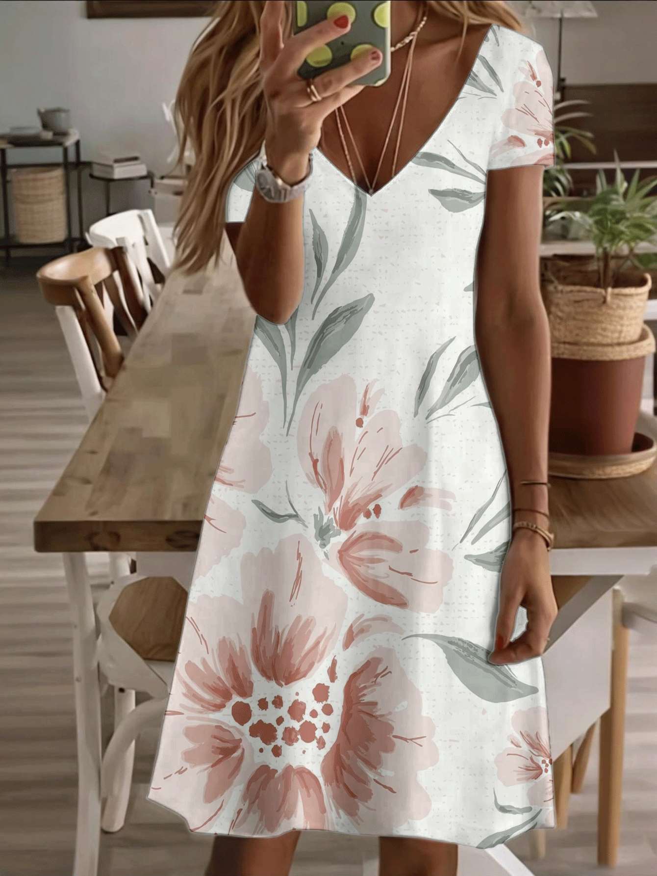 Vneck shortsleeve midi dress floral summer women dress pink blossom print design 3D premium printing durable fabric casual and stylish look for da 5XL дубильна кора
Vneck shortsleeve midi dress floral summer women dress pink blossom print design 3D premium printing durable fabric casual and stylish look for da 5XL дубильна кора