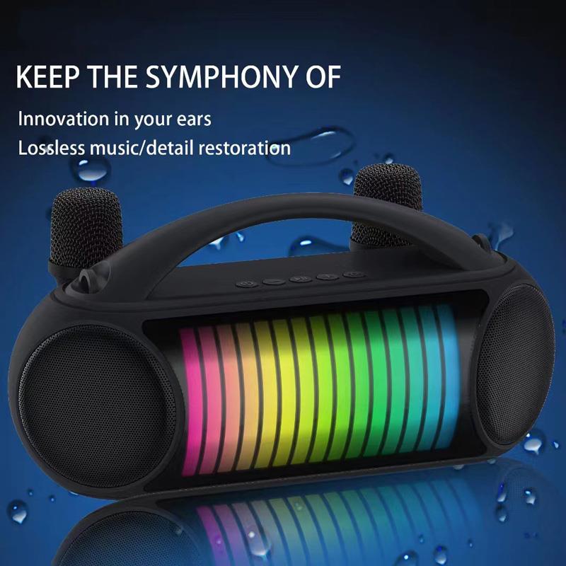 NR-222W Portable Outdoor Bluetooth-compatible Speaker Dynamic Light Music Loudspeaker with 2 Wireless Microphones Black
NR-222W Portable Outdoor Bluetooth-compatible Speaker Dynamic Light Music Loudspeaker with 2 Wireless Microphones Black