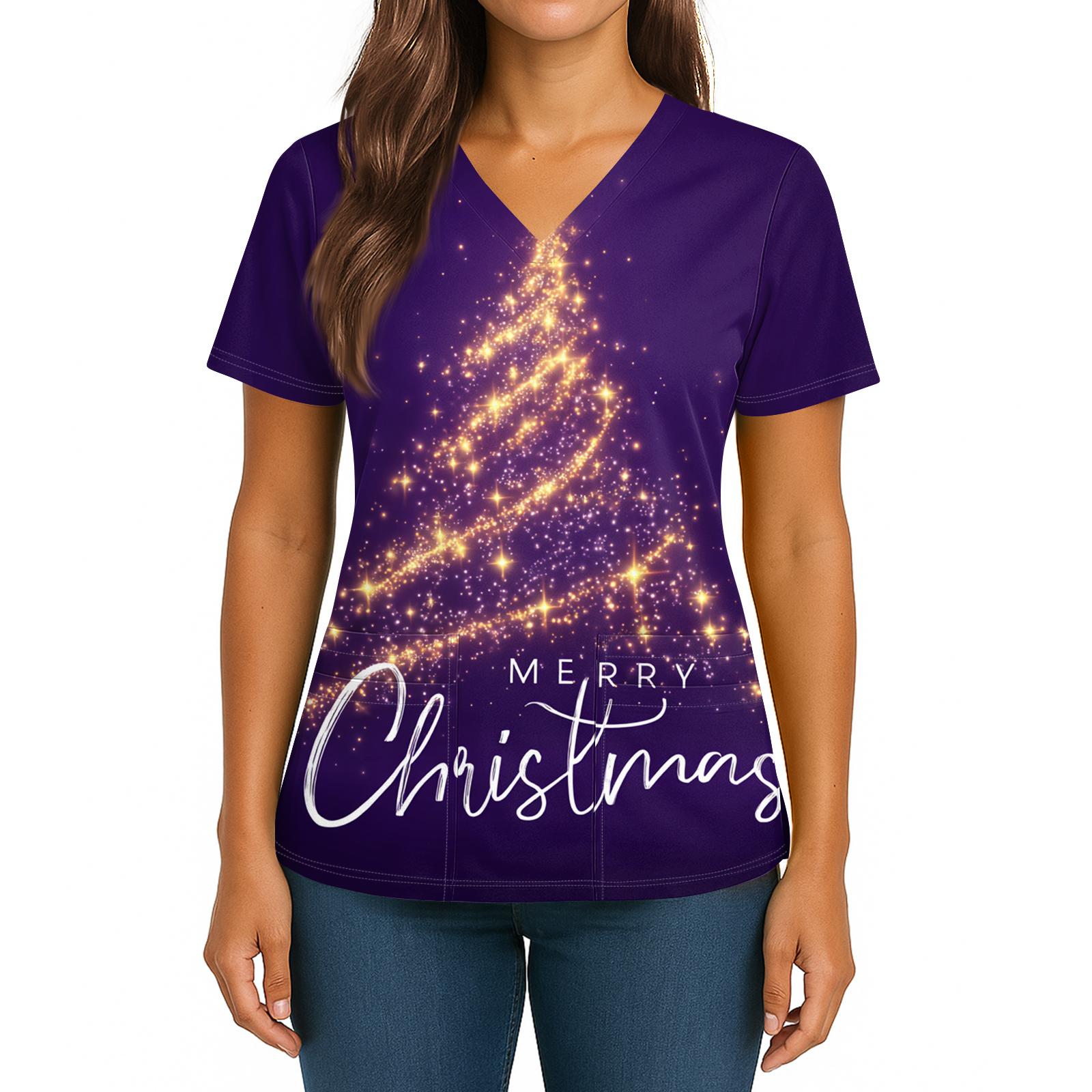 Женская футболка с рождественским принтом, V-образным вырезом, двумя карманами, короткими рукавами, разрезом по подолу, униформа и топ для сиделки XL фиолетовый
Женская футболка с рождественским принтом, V-образным вырезом, двумя карманами, короткими рукавами, разрезом по подолу, униформа и топ для сиделки XL фиолетовый