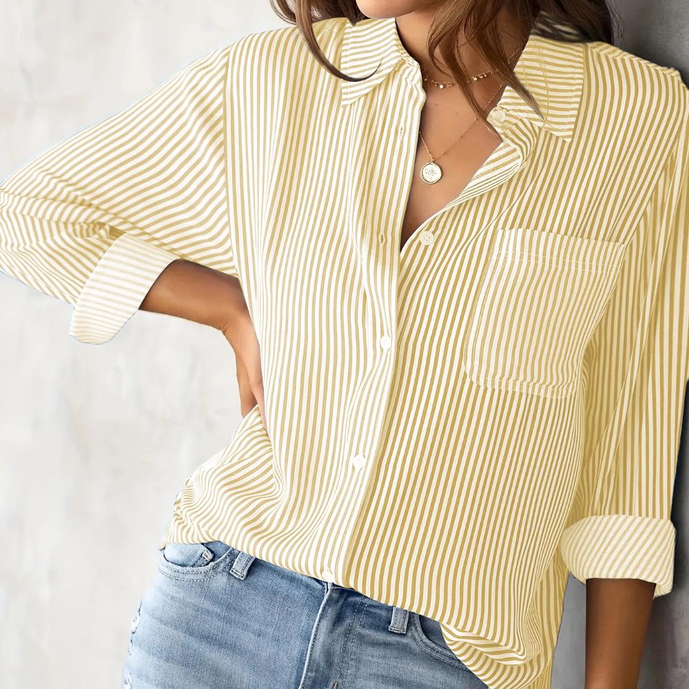 women s Pocket Decor Striped Loose Fit Long Sleeve Blouse Casual European Style Commuter Shirt Top 2XL абрикосовий
women s Pocket Decor Striped Loose Fit Long Sleeve Blouse Casual European Style Commuter Shirt Top 2XL абрикосовий