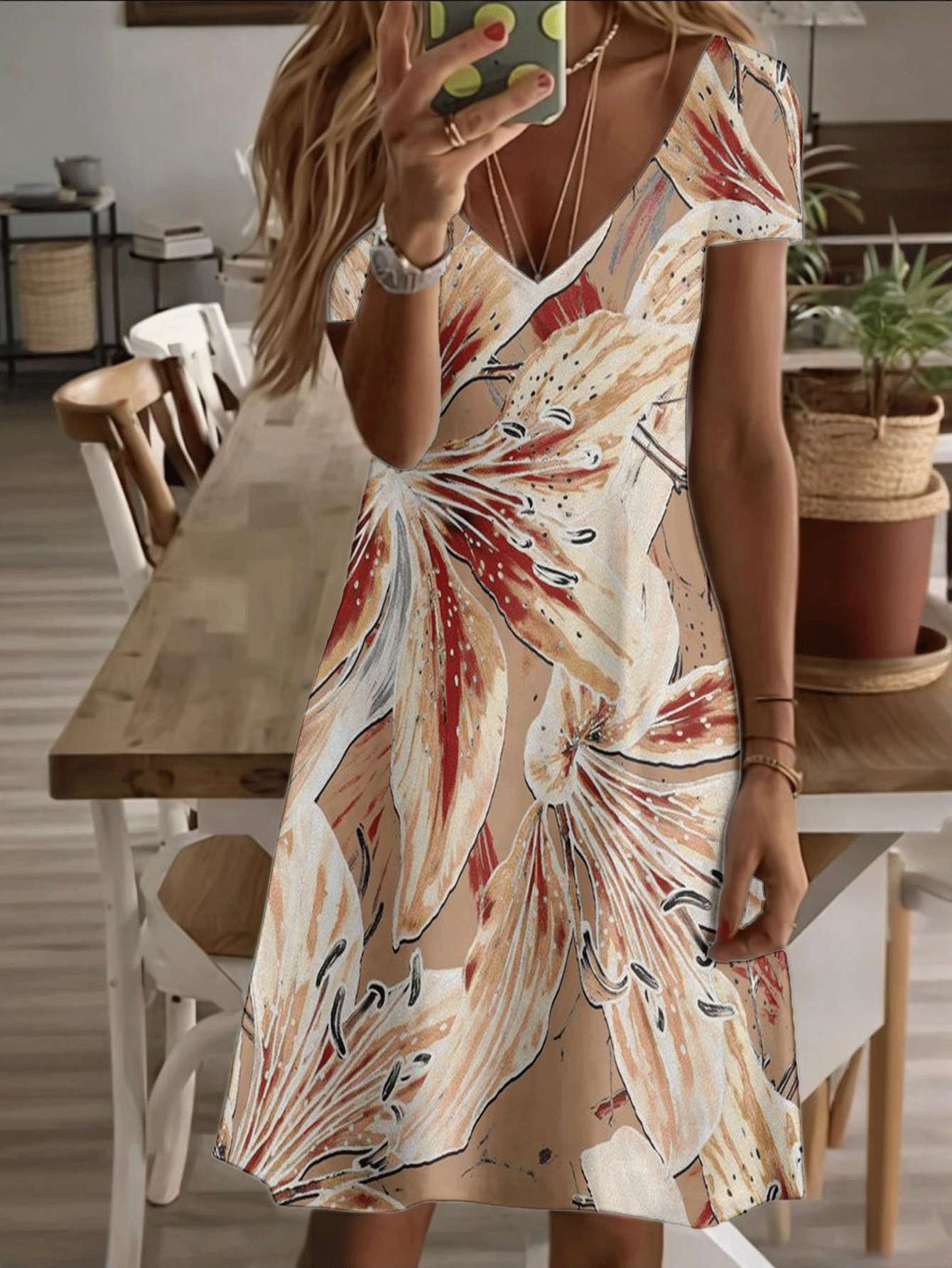 Vneck shortsleeve midi dress women flower lily print pattern 3D highquality printing durable casual fashion elegant summer outfit beach wear breathabl 5XL дубильна кора
Vneck shortsleeve midi dress women flower lily print pattern 3D highquality printing durable casual fashion elegant summer outfit beach wear breathabl 5XL дубильна кора