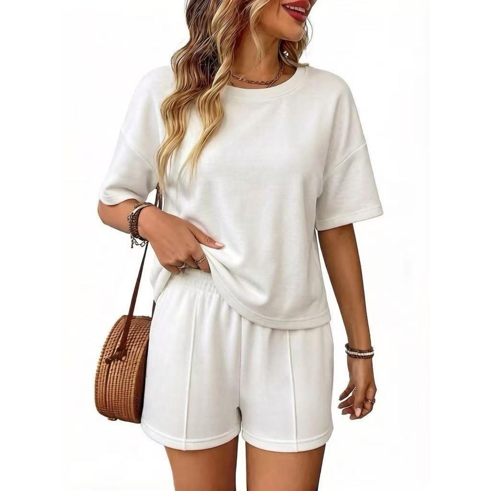Women Casual Two Piece Set Loose Fit Short Sleeve Top and Elastic Waistband Shorts Lounge Wear Summer Outfit S білий
Women Casual Two Piece Set Loose Fit Short Sleeve Top and Elastic Waistband Shorts Lounge Wear Summer Outfit S білий