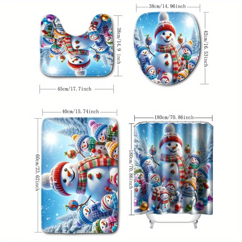 Jolly Christmas Snowman Family Print Shower Curtain Set With 12 Hooks, Bath Mats, Toilet Seat Cover, And U-Shaped Pads - Waterpr W60H190(CM)-1 Pcs
Jolly Christmas Snowman Family Print Shower Curtain Set With 12 Hooks, Bath Mats, Toilet Seat Cover, And U-Shaped Pads - Waterpr W60H190(CM)-1 Pcs