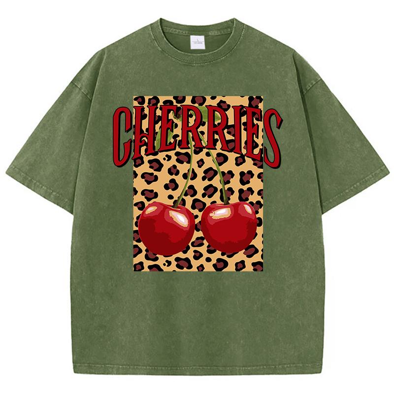 Casual Womans Acid Wash TShirts Fashion Leopard And Cherry Prints Tops Distressed Crewneck Oversize Cotton Tees Trend Clothes S
Casual Womans Acid Wash TShirts Fashion Leopard And Cherry Prints Tops Distressed Crewneck Oversize Cotton Tees Trend Clothes S