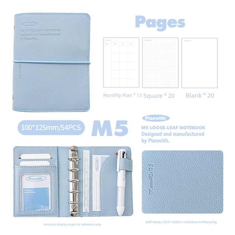 Planwith Notebook Book Soft Leather M5 Loose Spiral Notebook Good-looking Small Hand Account Portable Mini-Portable Notepad blue-blue
Planwith Notebook Book Soft Leather M5 Loose Spiral Notebook Good-looking Small Hand Account Portable Mini-Portable Notepad blue-blue