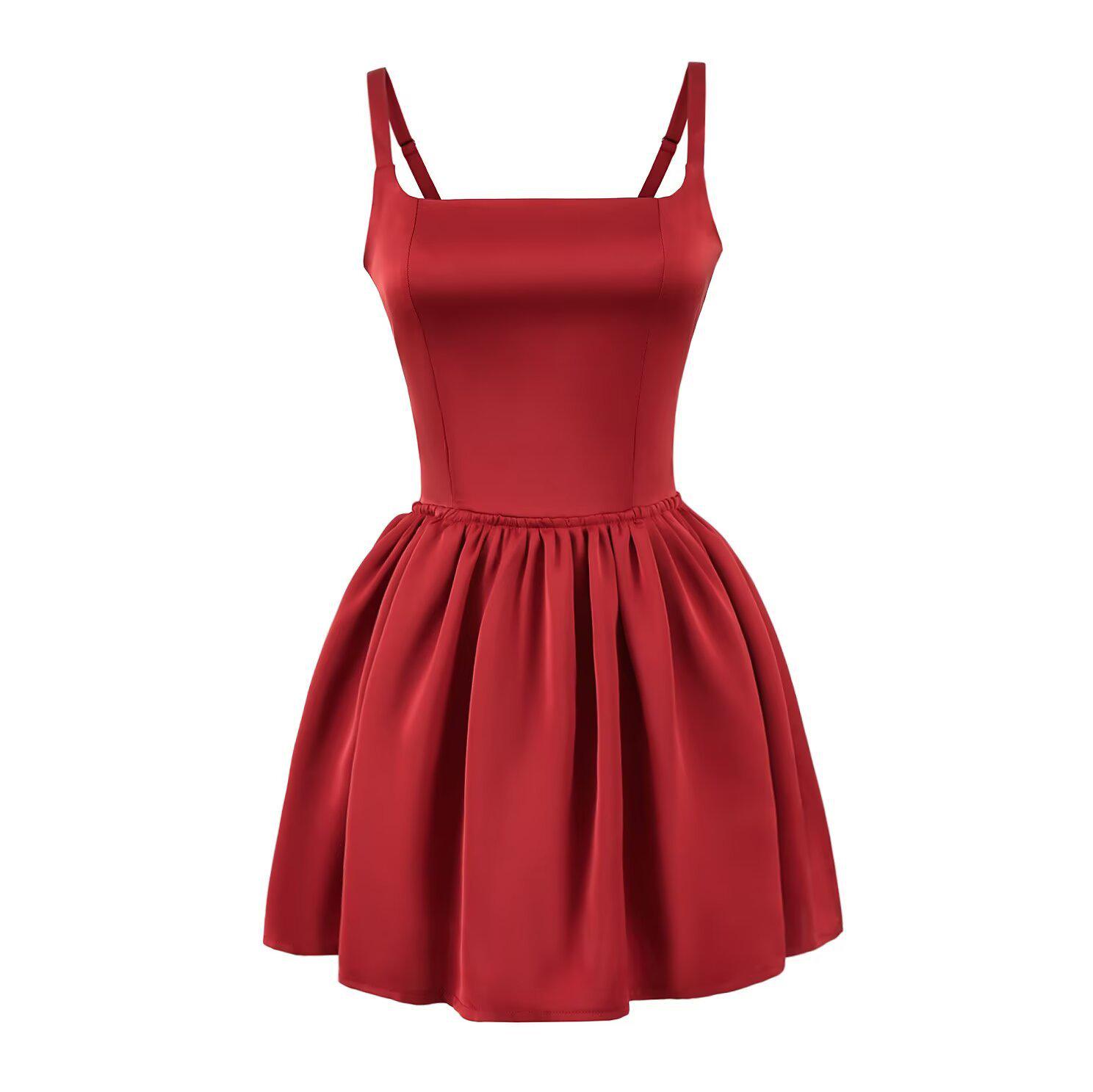 Женское атласное платье-комбинация без спины в европейском и американском стиле - Высокая талия, приталенный А-силуэт, модное L красный