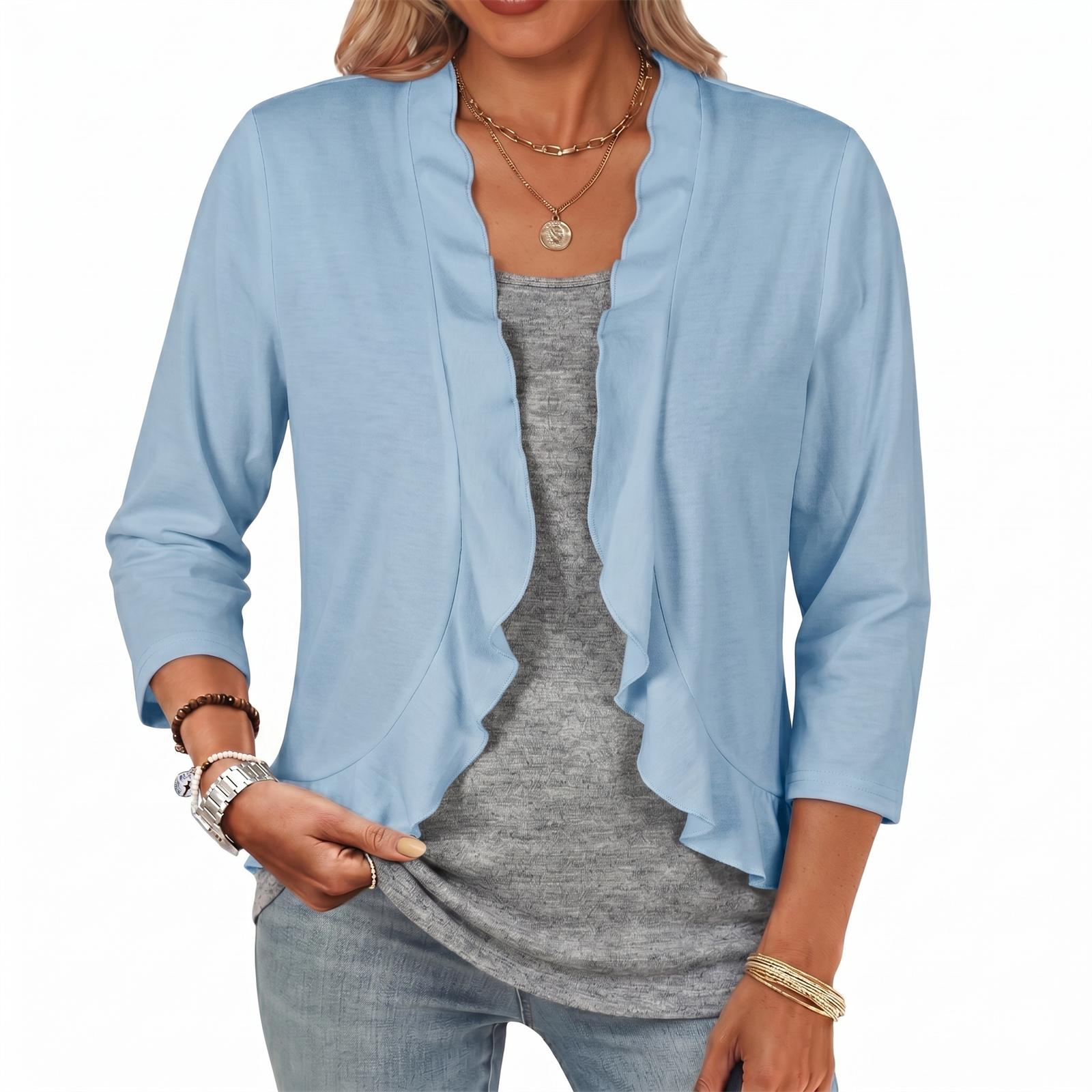 Loose Fit Knit Cardigan Women Open Front Lightweight Air Conditioning Sweater 3/4 Sleeve Irregular Hem Ruffle Edge Casual Layering Top S
Loose Fit Knit Cardigan Women Open Front Lightweight Air Conditioning Sweater 3/4 Sleeve Irregular Hem Ruffle Edge Casual Layering Top S