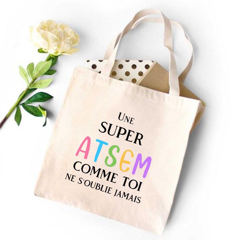 Merci Atsem, модная женская парусиновая сумка с французским принтом, эко сумки на плечо в стиле Харадзюку, персонализированные супер школьные сумки Atsem, подарки 24*26cm