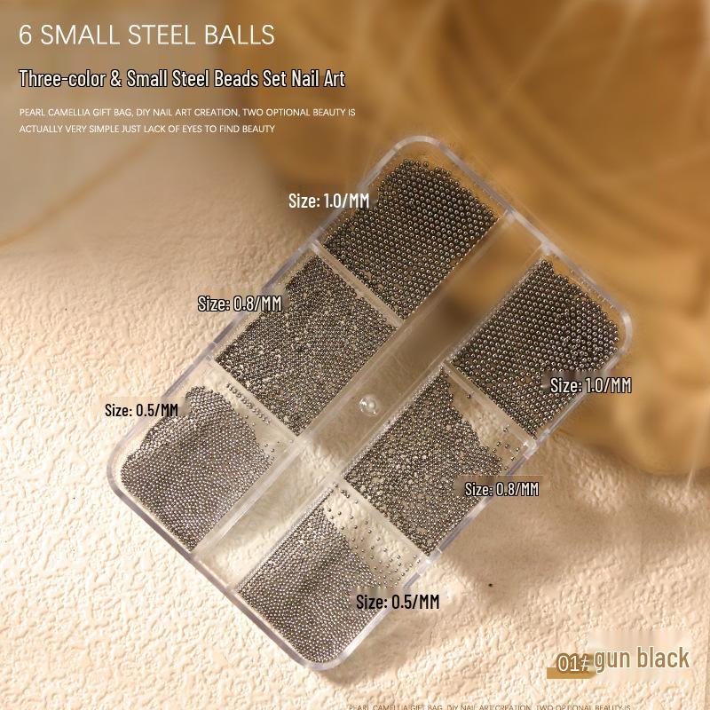 Gold, Silver, and Black Mini Steel Beads for Nail Art - 6 Compartment Box
Gold, Silver, and Black Mini Steel Beads for Nail Art - 6 Compartment Box