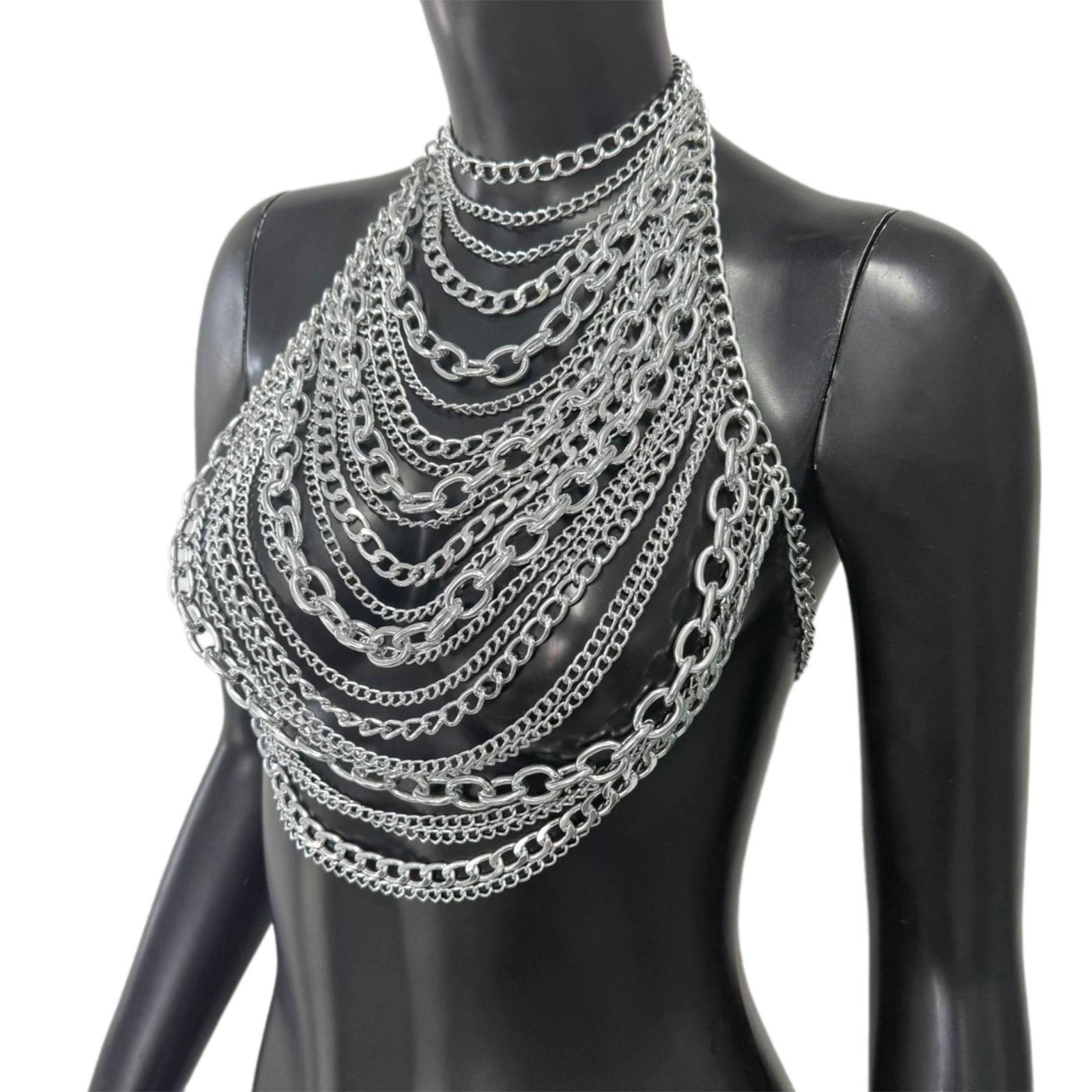 Популярная цепочка для тела с металлическими кисточками, цепочка для груди, ожерелье, крутые украшения для тела для женщин, для сцены, мероприятия и пляжного стиля