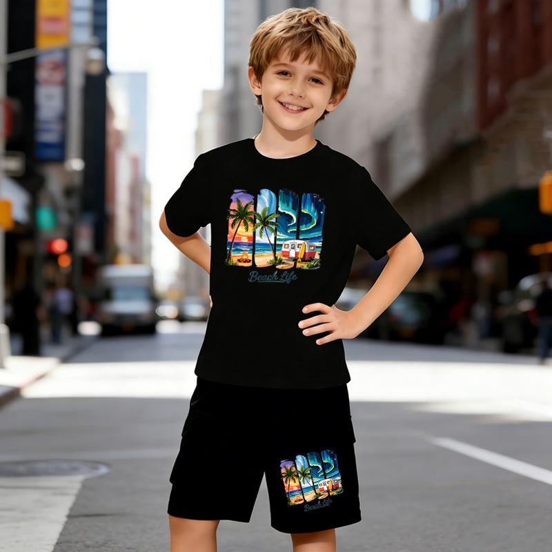 Boys 2 Piece Beach Printed Design Outfit, Short Sleeve T-Shirt and Shorts Set for Kids Age 5-14, Black and White Sporty Casual Summer Clothes 5-6 Years чёрный
Boys 2 Piece Beach Printed Design Outfit, Short Sleeve T-Shirt and Shorts Set for Kids Age 5-14, Black and White Sporty Casual Summer Clothes 5-6 Years чёрный