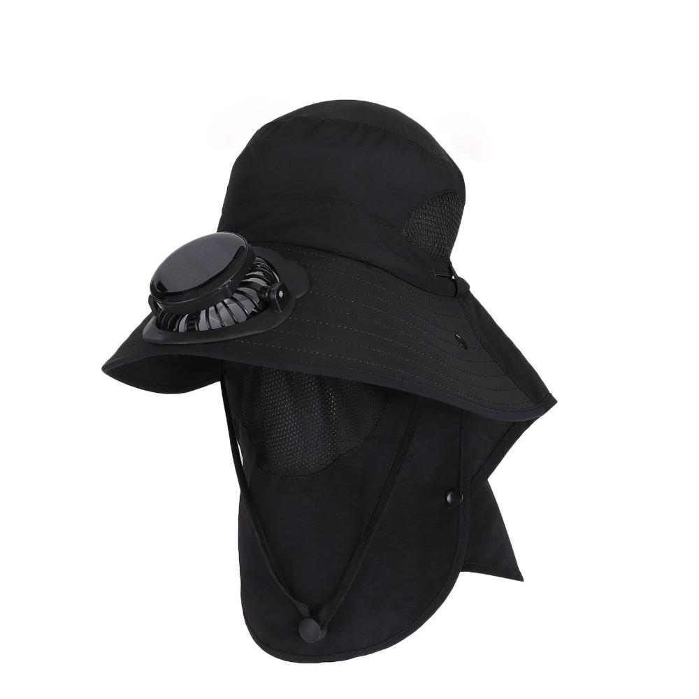 Жаростойкая кепка с солнечным вентилятором UPF50+ Шляпа с широкими полями Модная солнцезащитная кепка Мужская Женская чёрный