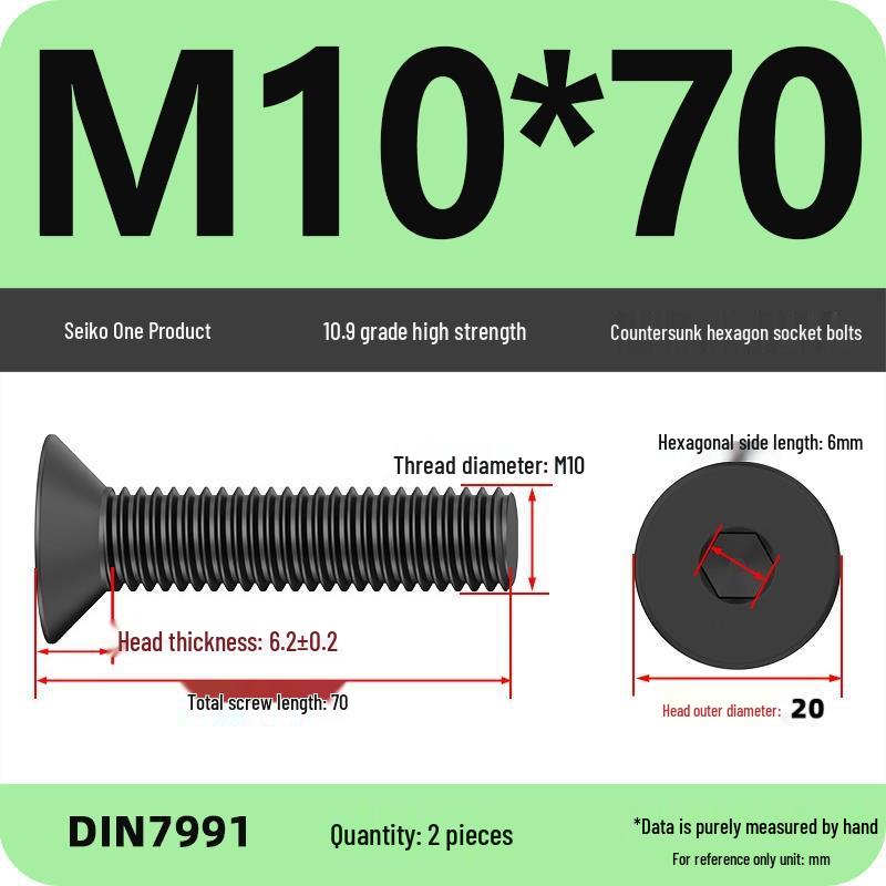 Black Grade 10.9 Countersunk Hex Socket Head Cap Screws - Flat Head in Sizes M6, M8, M10, M12, M16.
Black Grade 10.9 Countersunk Hex Socket Head Cap Screws - Flat Head in Sizes M6, M8, M10, M12, M16.
