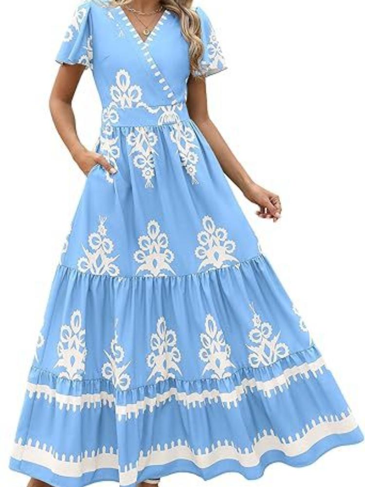 Women s Floral Print V-Neck Tiered Ruffled Midi Dress with Short Sleeves and Elastic Waist XXL небо синє кольору
Women s Floral Print V-Neck Tiered Ruffled Midi Dress with Short Sleeves and Elastic Waist XXL небо синє кольору