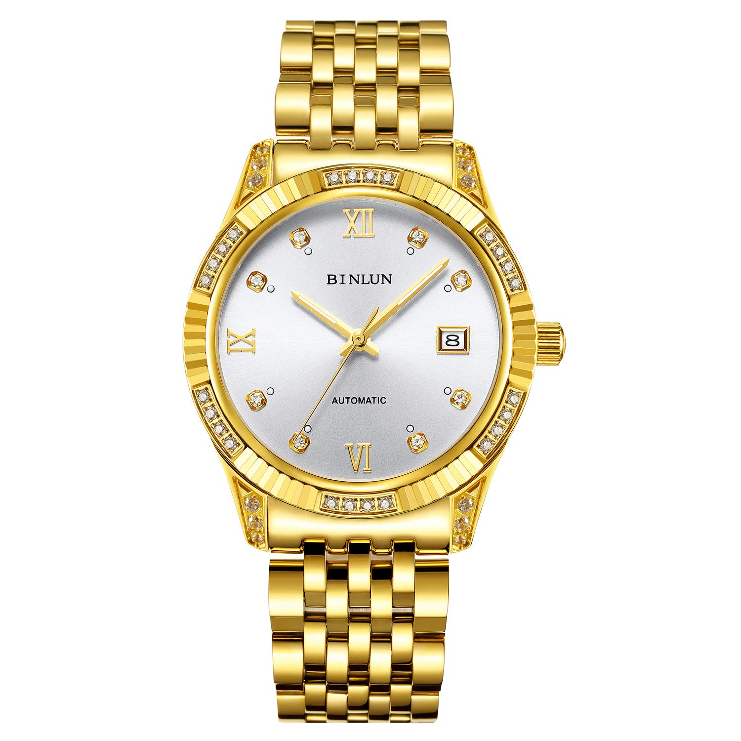 BINLUN Men s Automatic Watch (with Manual Winding), Waterproof, Sapphire Crystal, Diamonds, Date Display, Simple Design, Gold, Perfect for Business,
BINLUN Men s Automatic Watch (with Manual Winding), Waterproof, Sapphire Crystal, Diamonds, Date Display, Simple Design, Gold, Perfect for Business,