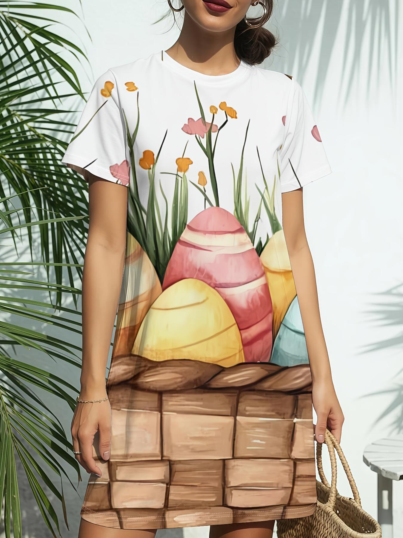 New Women S Round Neck Short Sleeve T-Shirt Dress Featuring Easter Egg Basket Art. with American Trendy Digital Prints. Perfect for Casual Spring And M дубильная кора
New Women S Round Neck Short Sleeve T-Shirt Dress Featuring Easter Egg Basket Art. with American Trendy Digital Prints. Perfect for Casual Spring And M дубильная кора