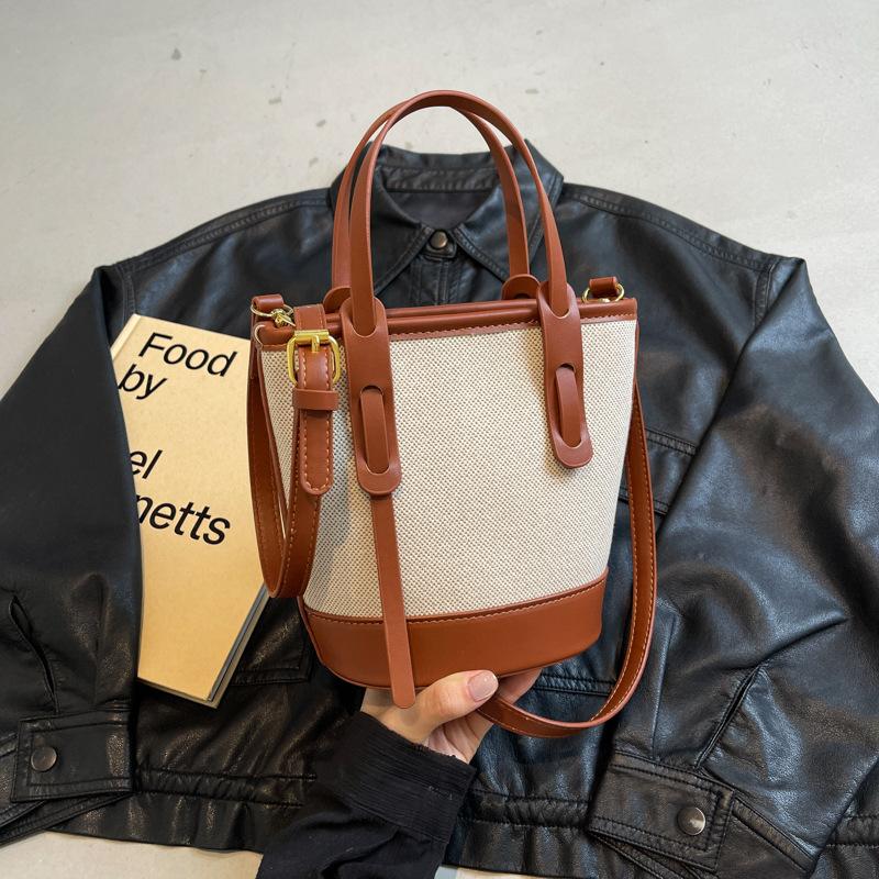 Популярная в этом году женская сумка-ведро контрастных цветов, новая летняя универсальная сумка через плечо и мессенджер премиум-класса для поездок на работу коричневый