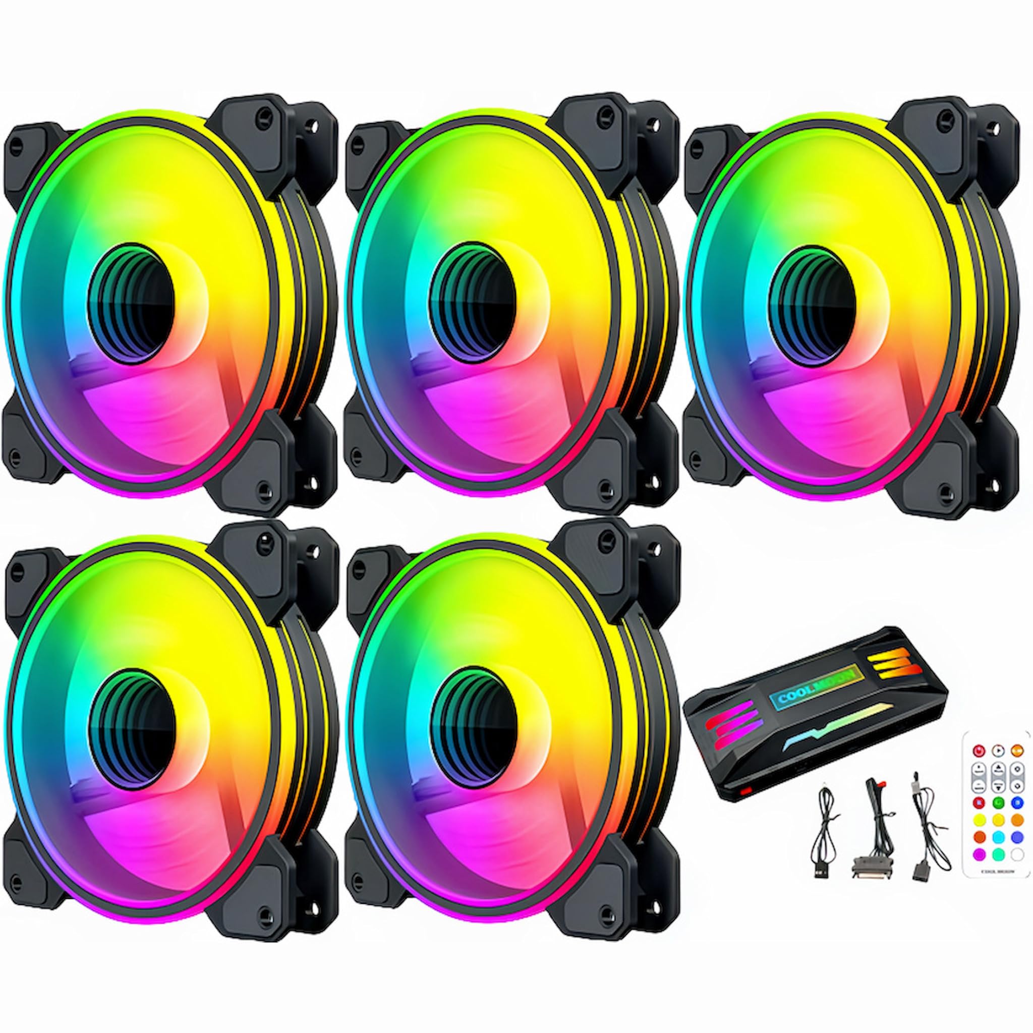 COOLMOON PC Case Fan Set of 5 120mm 4pin PWM LED ARGB 5v 3pin Fan Hub with Controller Remote Control Color Changeable Fan Speed Changeable Infinity
COOLMOON PC Case Fan Set of 5 120mm 4pin PWM LED ARGB 5v 3pin Fan Hub with Controller Remote Control Color Changeable Fan Speed Changeable Infinity