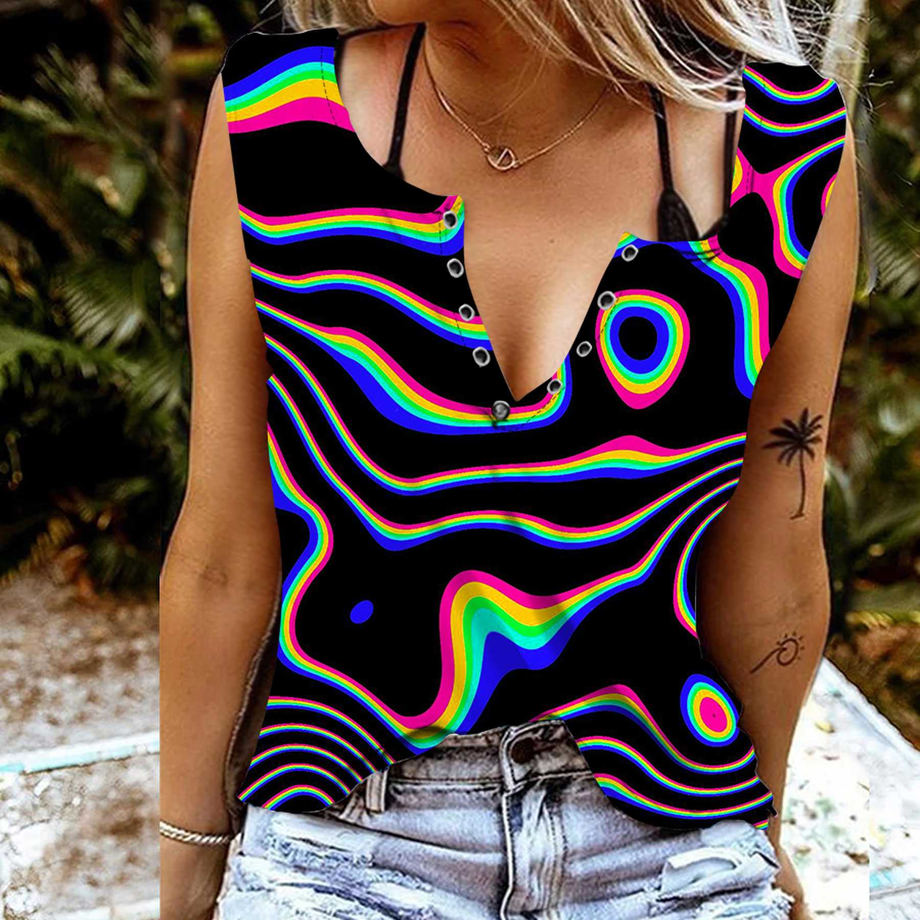 Women Tanks Sexy V Neck Sleeveless Summer Tops Vest 3D Curved Lines Print Cool Lightweight Tops
Women Tanks Sexy V Neck Sleeveless Summer Tops Vest 3D Curved Lines Print Cool Lightweight Tops