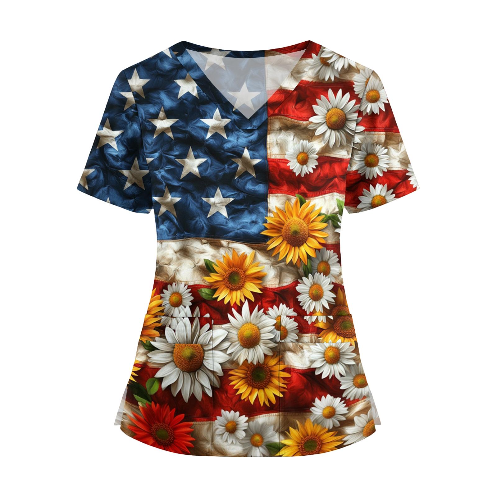 Women V Neck Short Sleeve Work Shirt with Pockets Split Hem Floral and Flag Print Top for Caregivers Medical Uniform XL
Women V Neck Short Sleeve Work Shirt with Pockets Split Hem Floral and Flag Print Top for Caregivers Medical Uniform XL