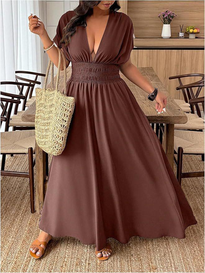 Plus Size V-neck Short Sleeve Pleated Slit Maxi Dress 1XL коричневий
Plus Size V-neck Short Sleeve Pleated Slit Maxi Dress 1XL коричневий