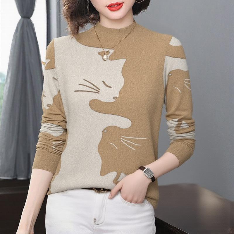 Stylish Cartoon Cat Print Long Sleeve Knit T-shirt for Women & Moms - Tummy Covering, Plus Velvet, Thickened Top L
Stylish Cartoon Cat Print Long Sleeve Knit T-shirt for Women & Moms - Tummy Covering, Plus Velvet, Thickened Top L
