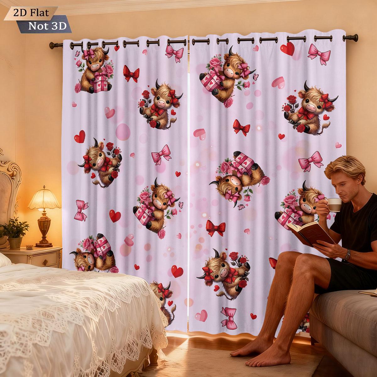 Set Of 2 Valentine Day Pink Romantic Highland Cow Print Shade Curtain Multi Size Living Room Bedroom Insulation Decoration Curtains Made Polyester W100*H70(CM)-Hooks&1PCS
Set Of 2 Valentine Day Pink Romantic Highland Cow Print Shade Curtain Multi Size Living Room Bedroom Insulation Decoration Curtains Made Polyester W100*H70(CM)-Hooks&1PCS